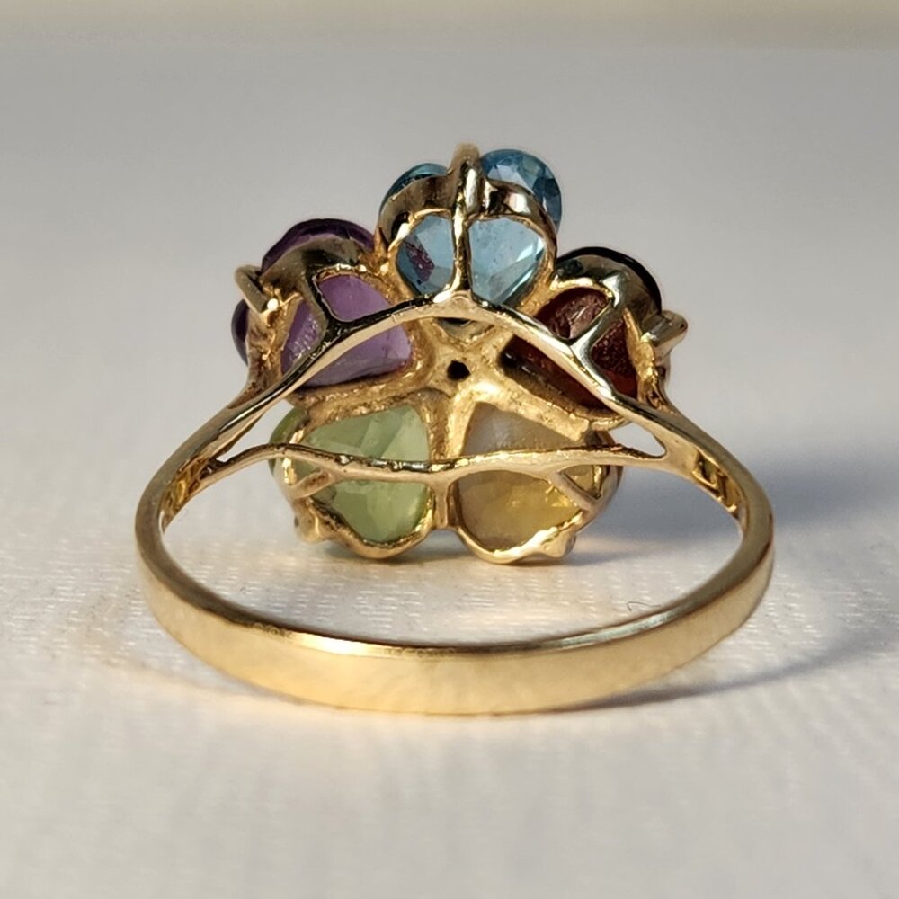 1982 Diamond 14K Solid YG Heart Peridot Amethyst Garnet Topaz Citrine Ring Sz 7 - Picture 10 of 14